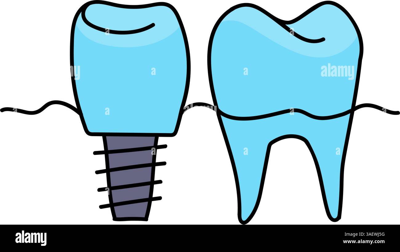 denture false teeth hand drawn color vector illustration Stock Vector