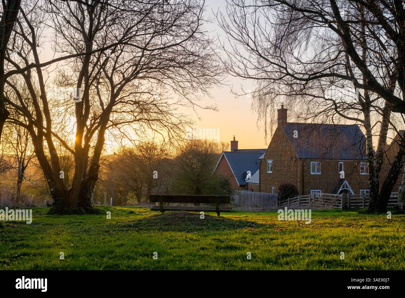 Sunset in march. Vera Wood close. Twyford, Adderbury.Oxfordshire England. Stock Photo