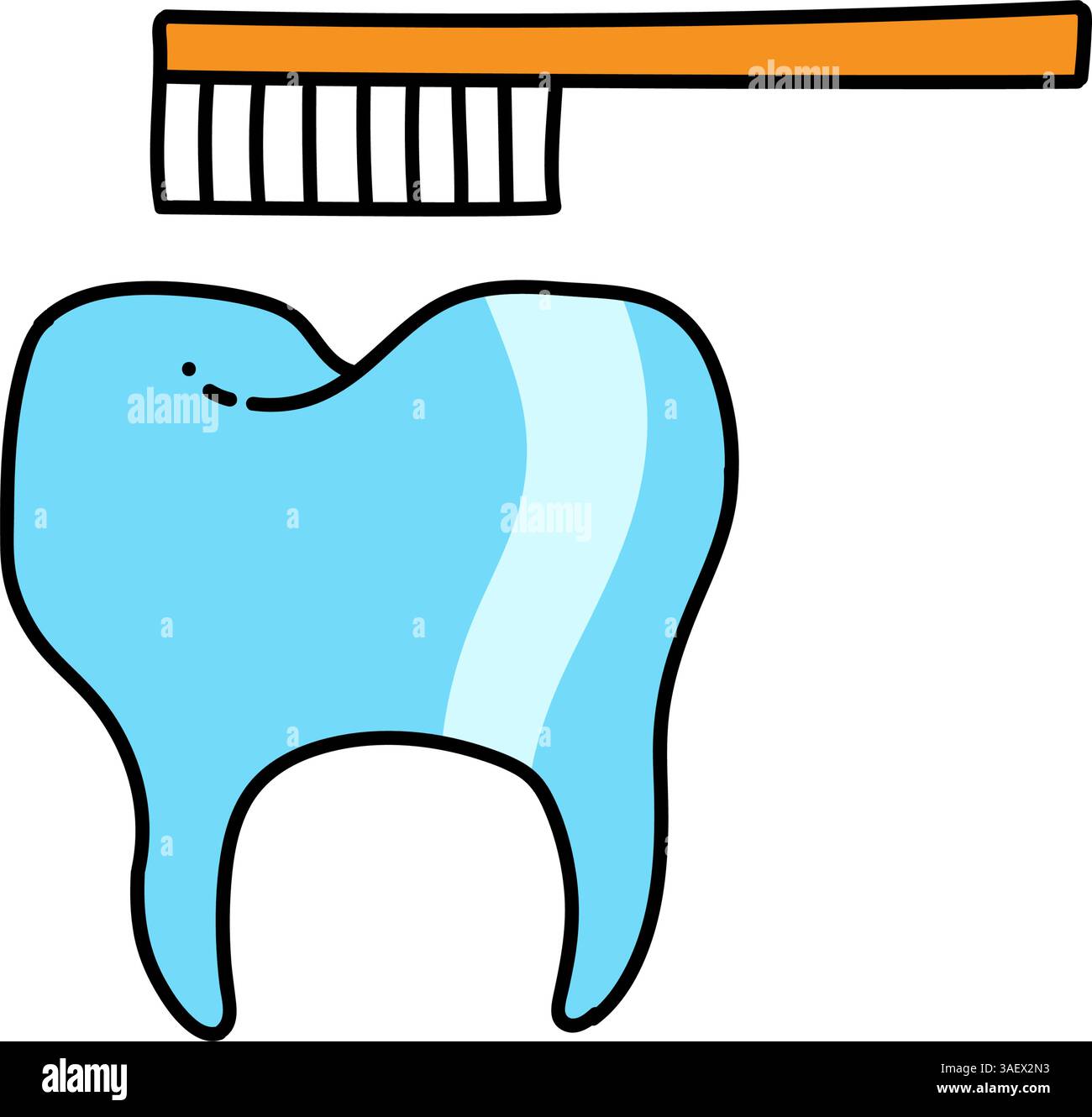 toothbrush with tooth hand drawn color vector illustration Stock Vector ...