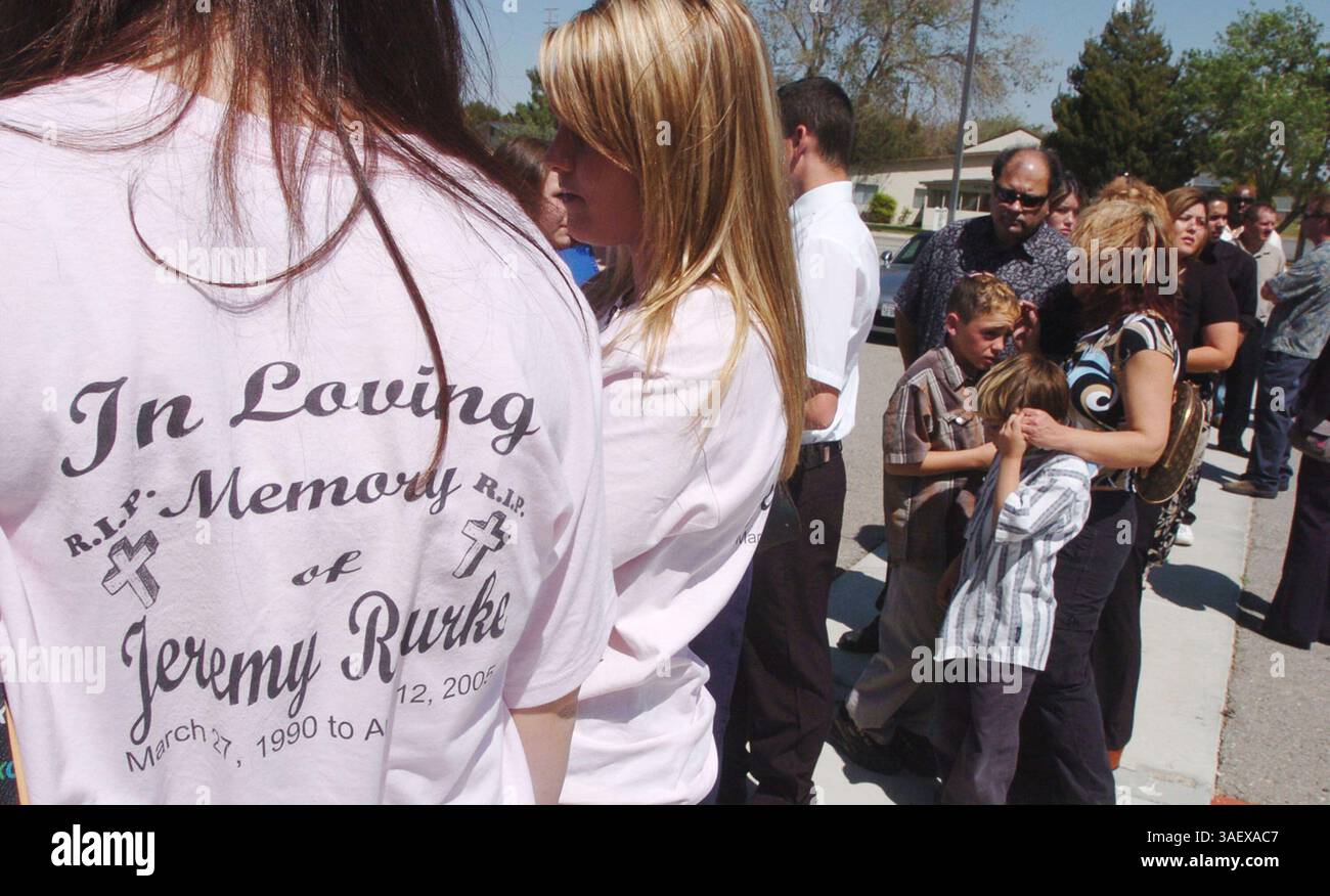 Jeremy Alexader Rourke Apr 17, 2005; Lancaster, CA, USA; Mourners attend the funeral of Jeremy ...
