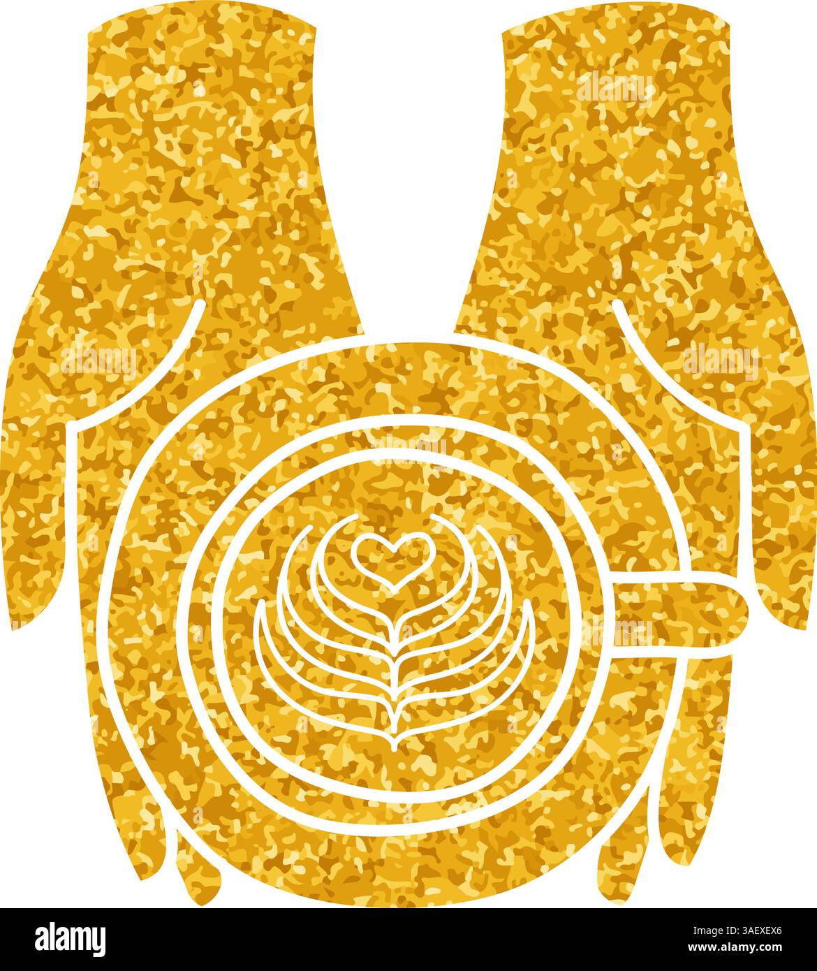 Hand holding latte art coffee cup drawing in gold color style Stock ...