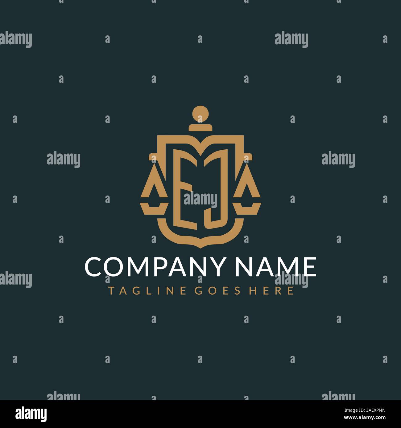 Initial EJ logo for law firm with luxury modern scale and shield icon logo design vector graphic Stock Vector