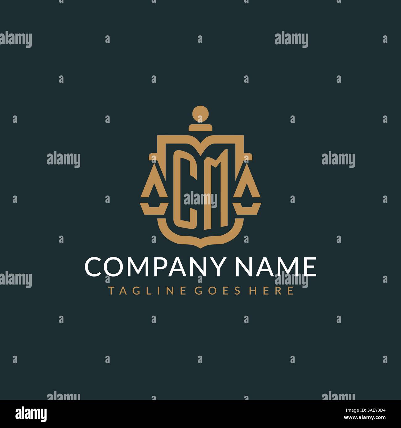 Initial CM logo for law firm with luxury modern scale and shield icon logo design vector graphic Stock Vector