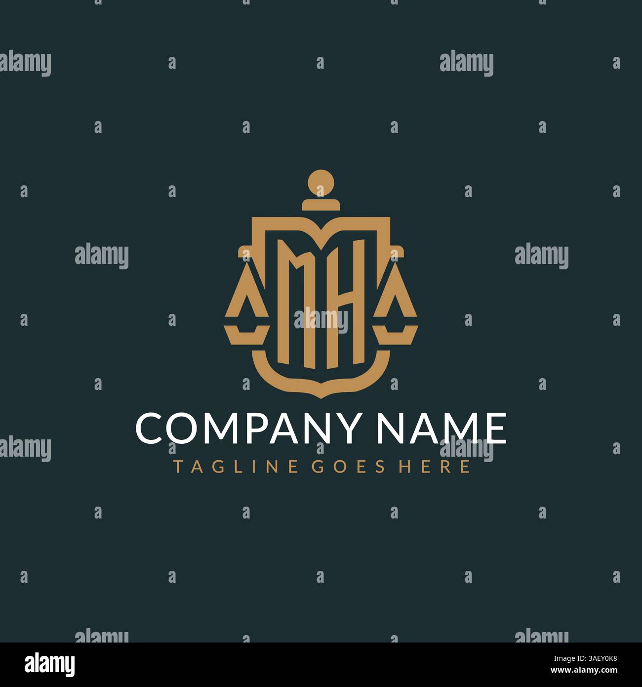 Initial MH logo for law firm with luxury modern scale and shield icon ...