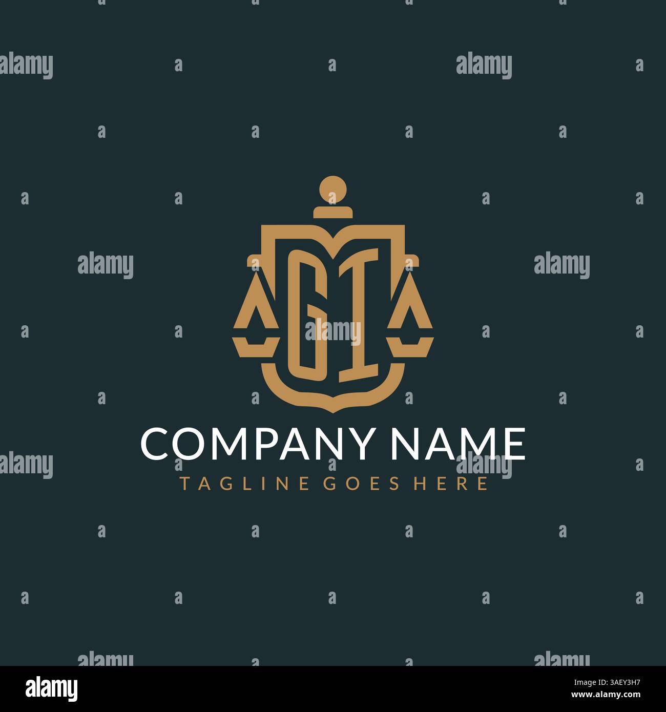 Initial GI logo for law firm with luxury modern scale and shield icon logo design vector graphic Stock Vector