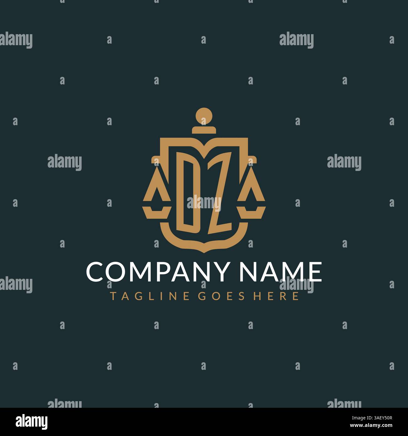 Initial DZ logo for law firm with luxury modern scale and shield icon logo design vector graphic Stock Vector