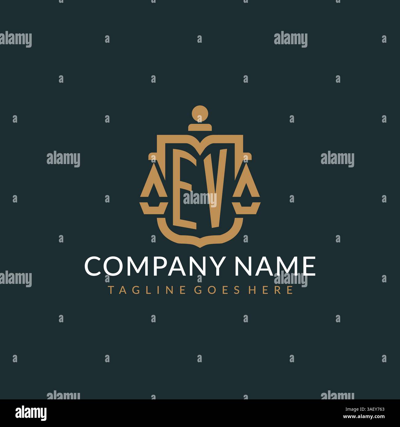 Initial EV logo for law firm with luxury modern scale and shield icon ...