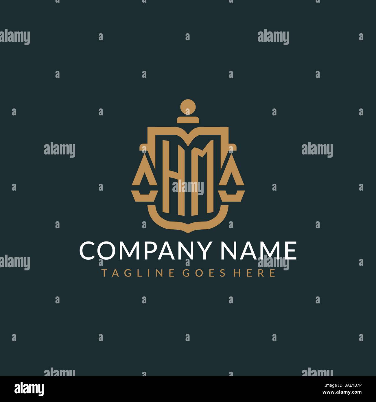 Initial HM logo for law firm with luxury modern scale and shield icon ...