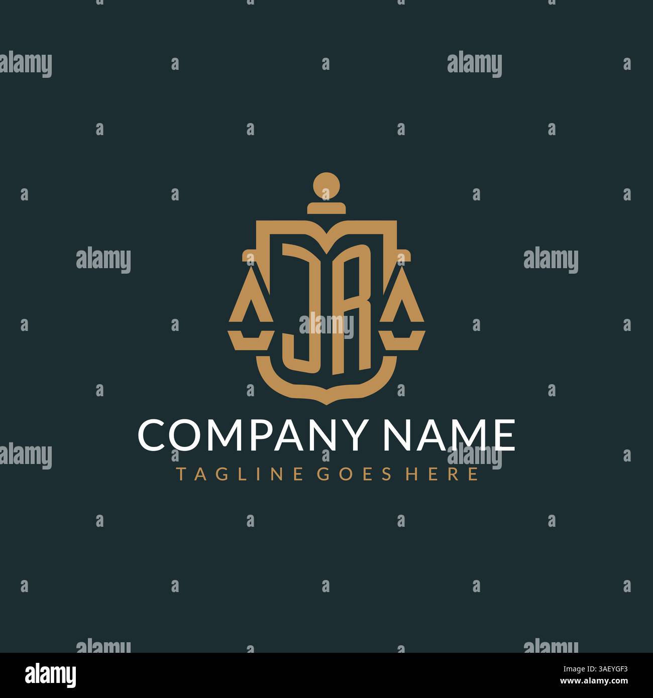 Initial JR logo for law firm with luxury modern scale and shield icon ...
