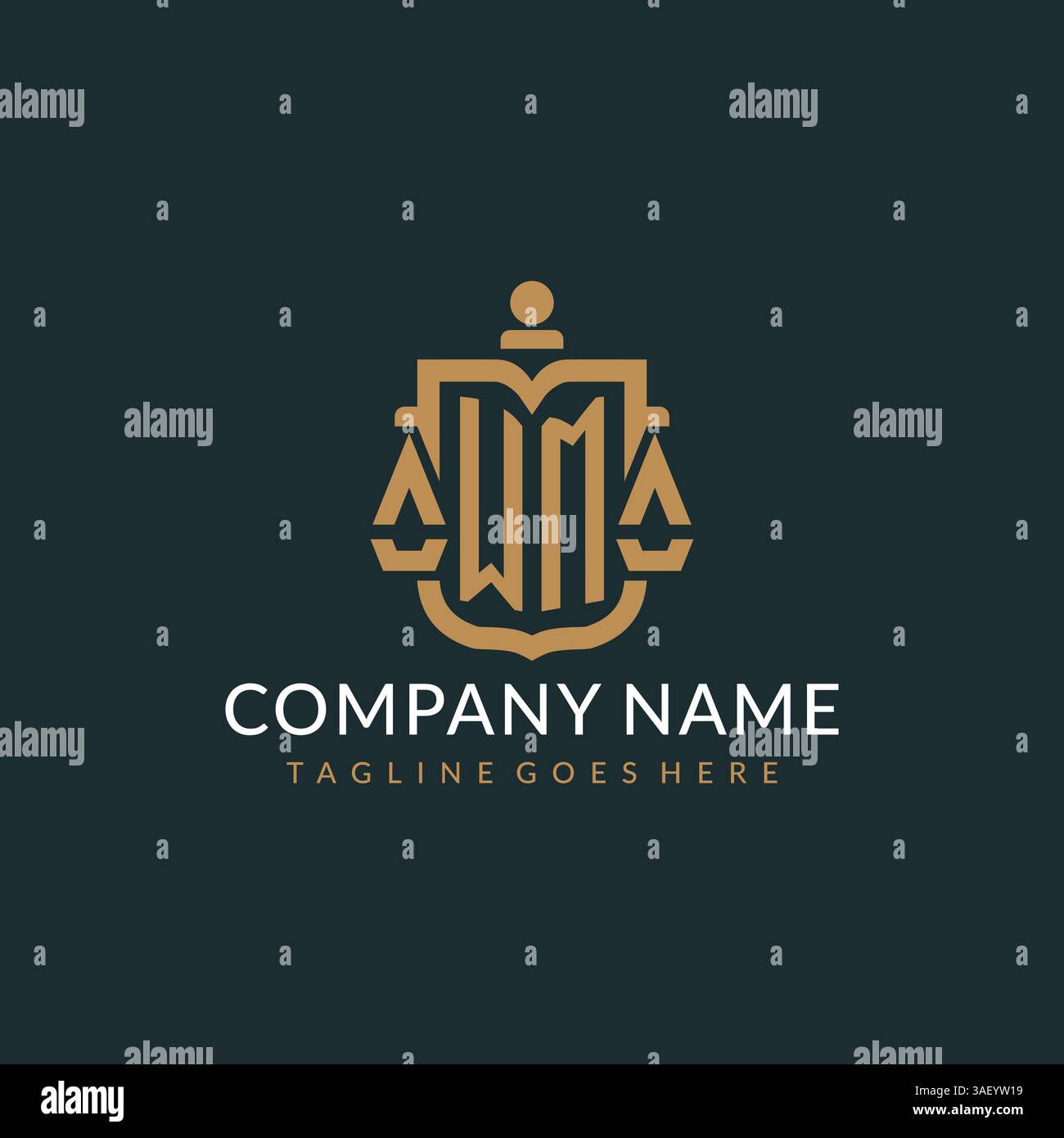 Initial WM logo for law firm with luxury modern scale and shield icon ...