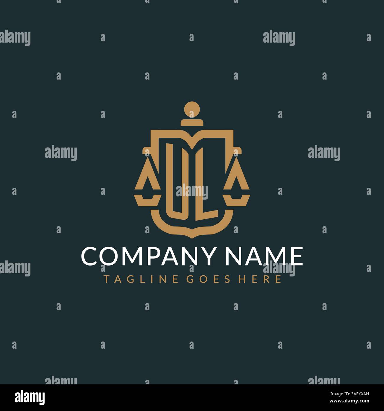 Initial UL logo for law firm with luxury modern scale and shield icon ...