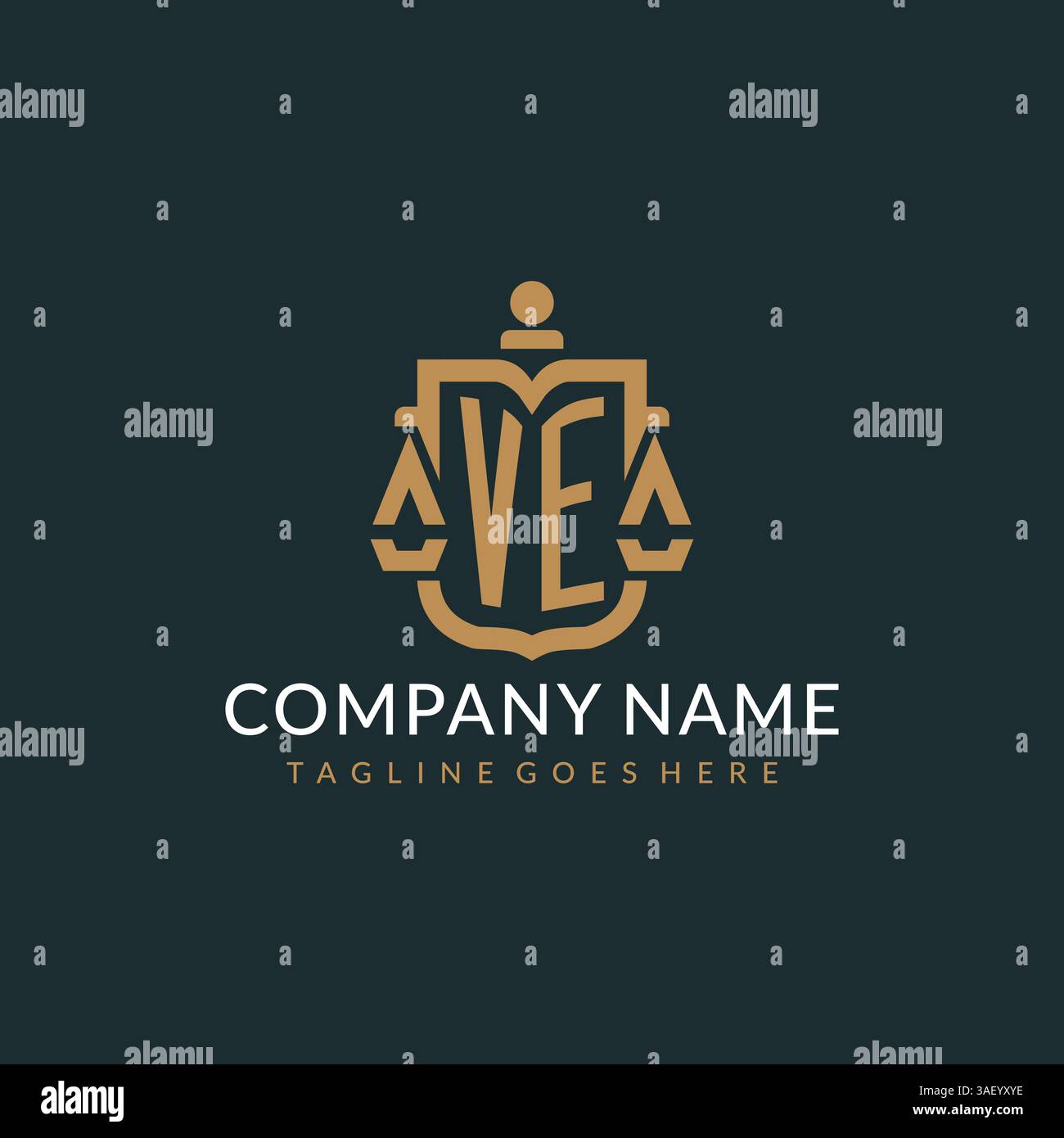 Initial VE logo for law firm with luxury modern scale and shield icon ...
