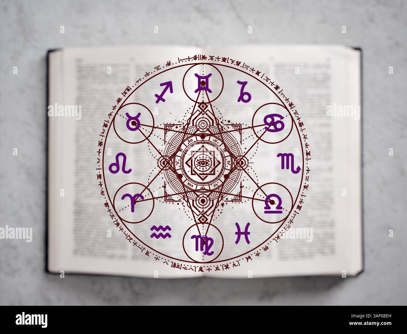 Open book with zodiac wheel illustrating the connection between ...