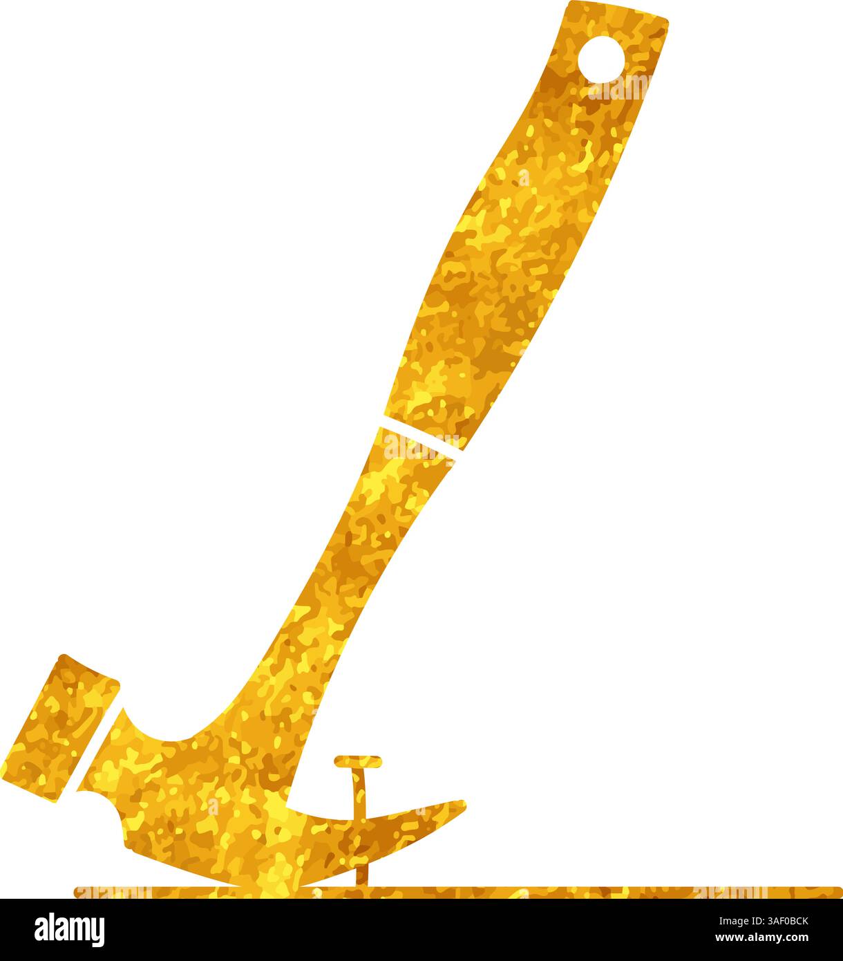 Hammer pulling nail drawing in gold color style Stock Vector