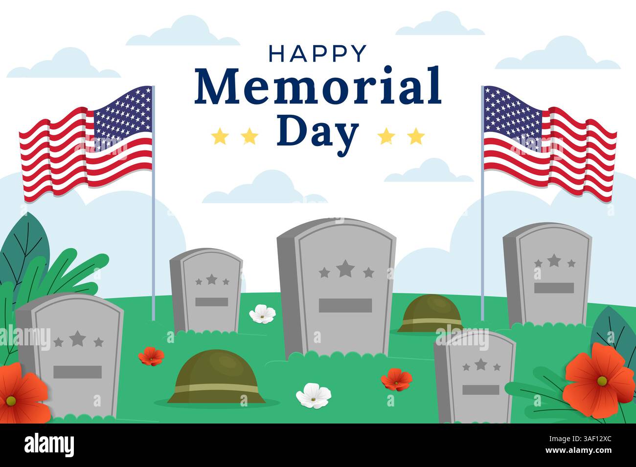 happy memorial day background illustration in flat style Stock Vector ...