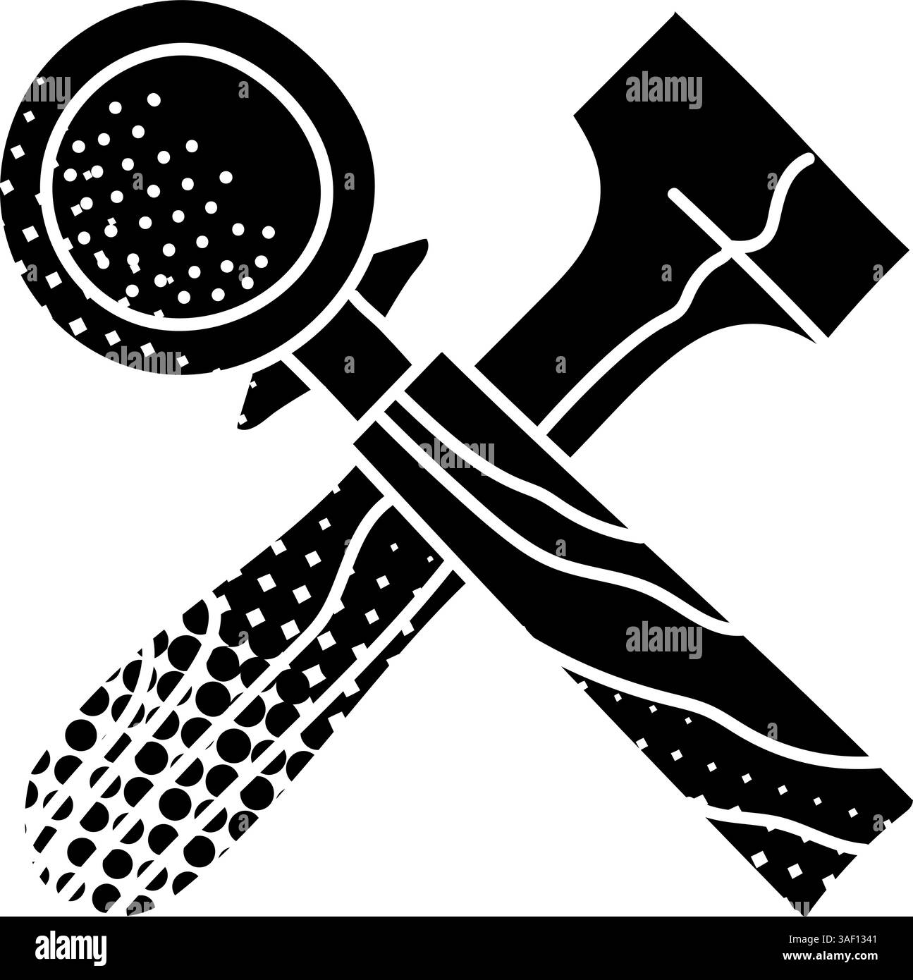 Coffee tamper and portafilter black hand drawn icon in halftone texture ...
