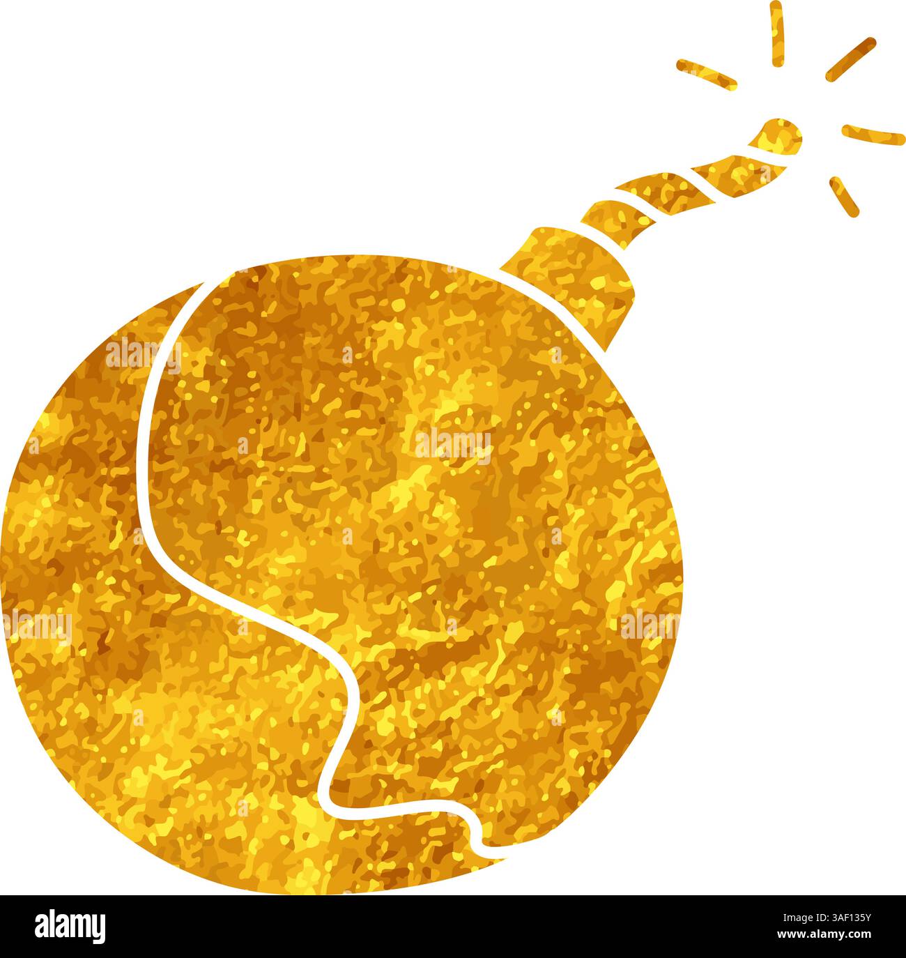 Explosive bomb drawing in gold color style Stock Vector