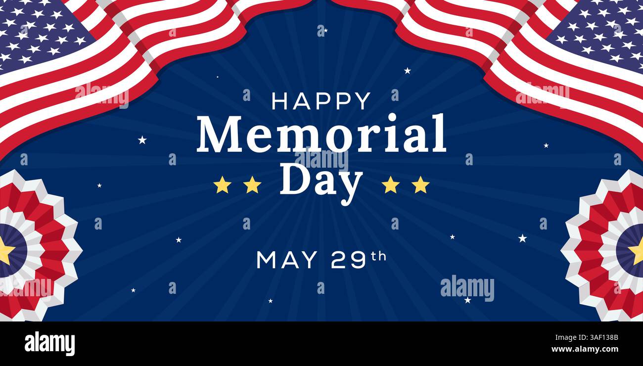 happy memorial day horizontal banner illustration in flat style Stock ...