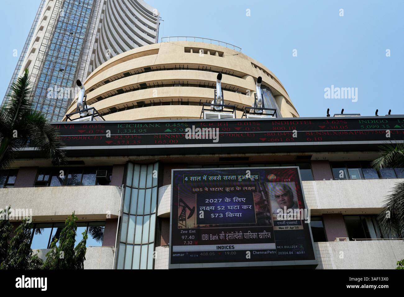 A live screen on the facade of Bombay Stock Exchange (BSE) building in ...