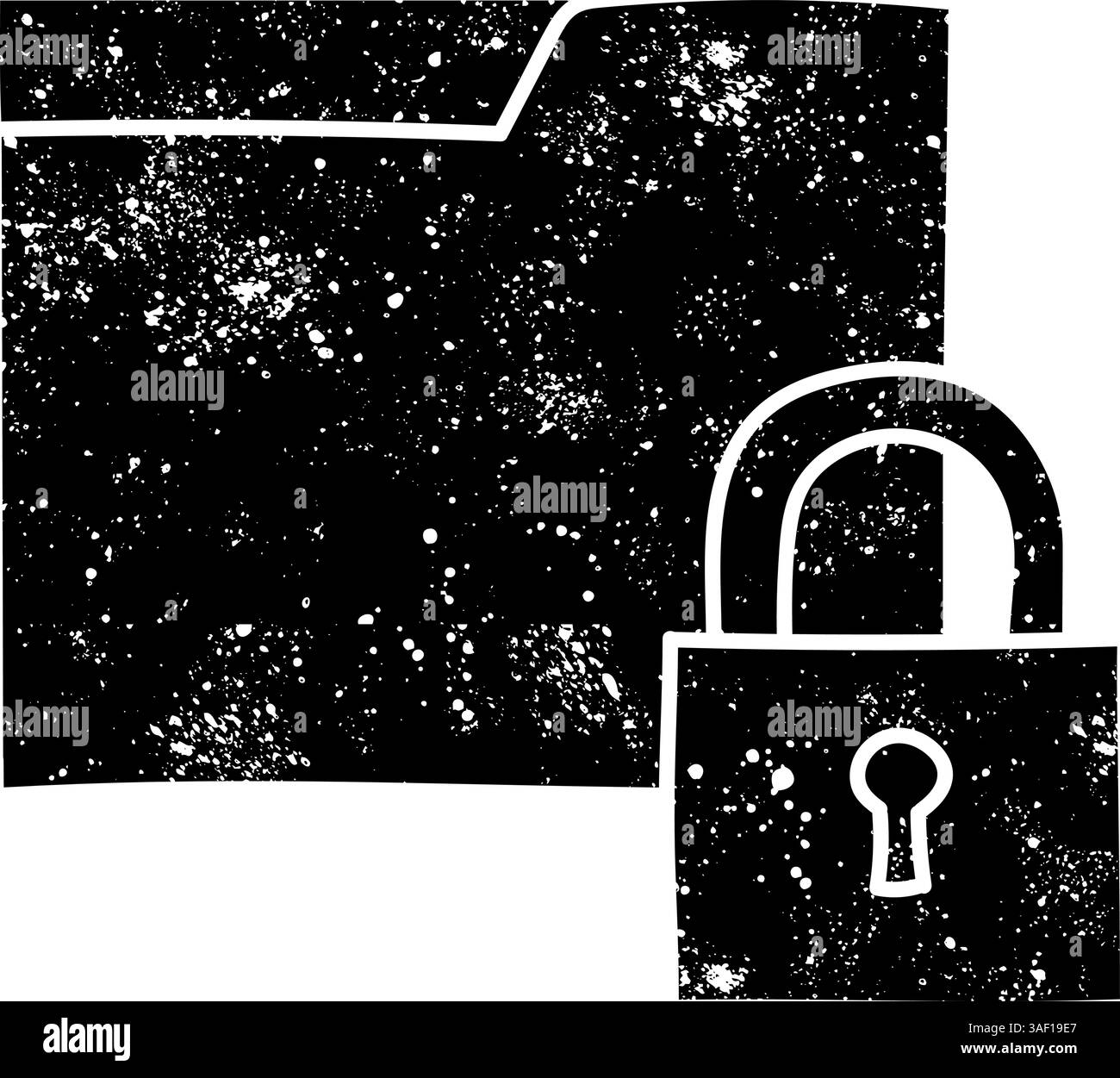 Folder lock black hand drawn icon in grunge look Stock Vector