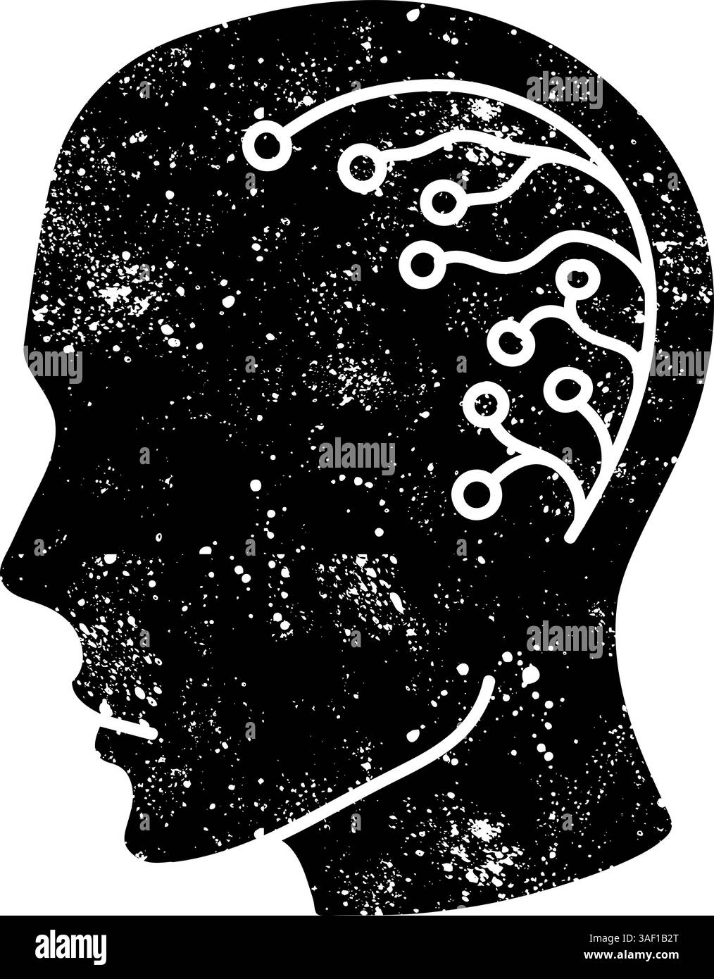 Artificial intelligence human head black hand drawn icon in grunge look Stock Vector