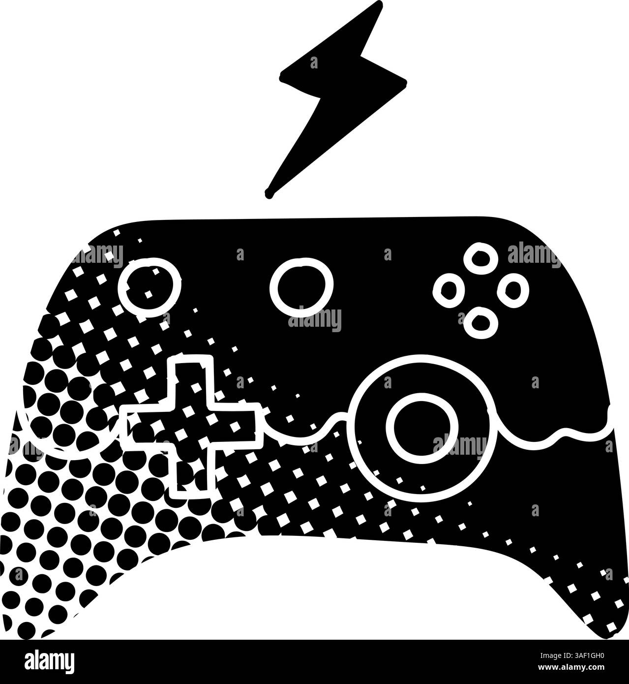 Game controller black hand drawn icon in halftone texture style Stock Vector