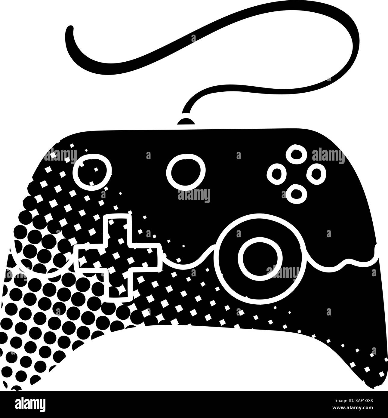 Game controller black hand drawn icon in halftone texture style Stock Vector