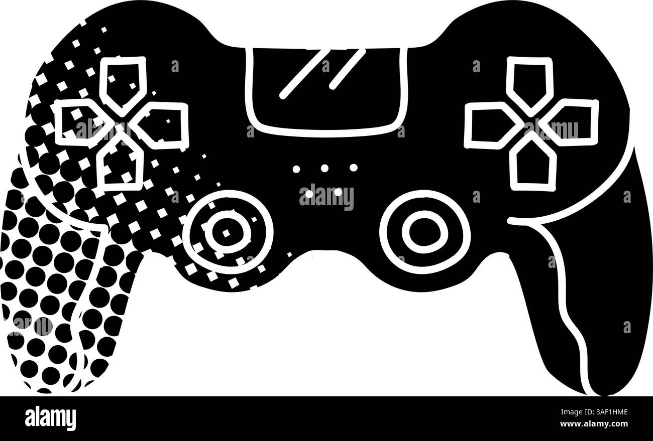 Game controller black hand drawn icon in halftone texture style Stock Vector