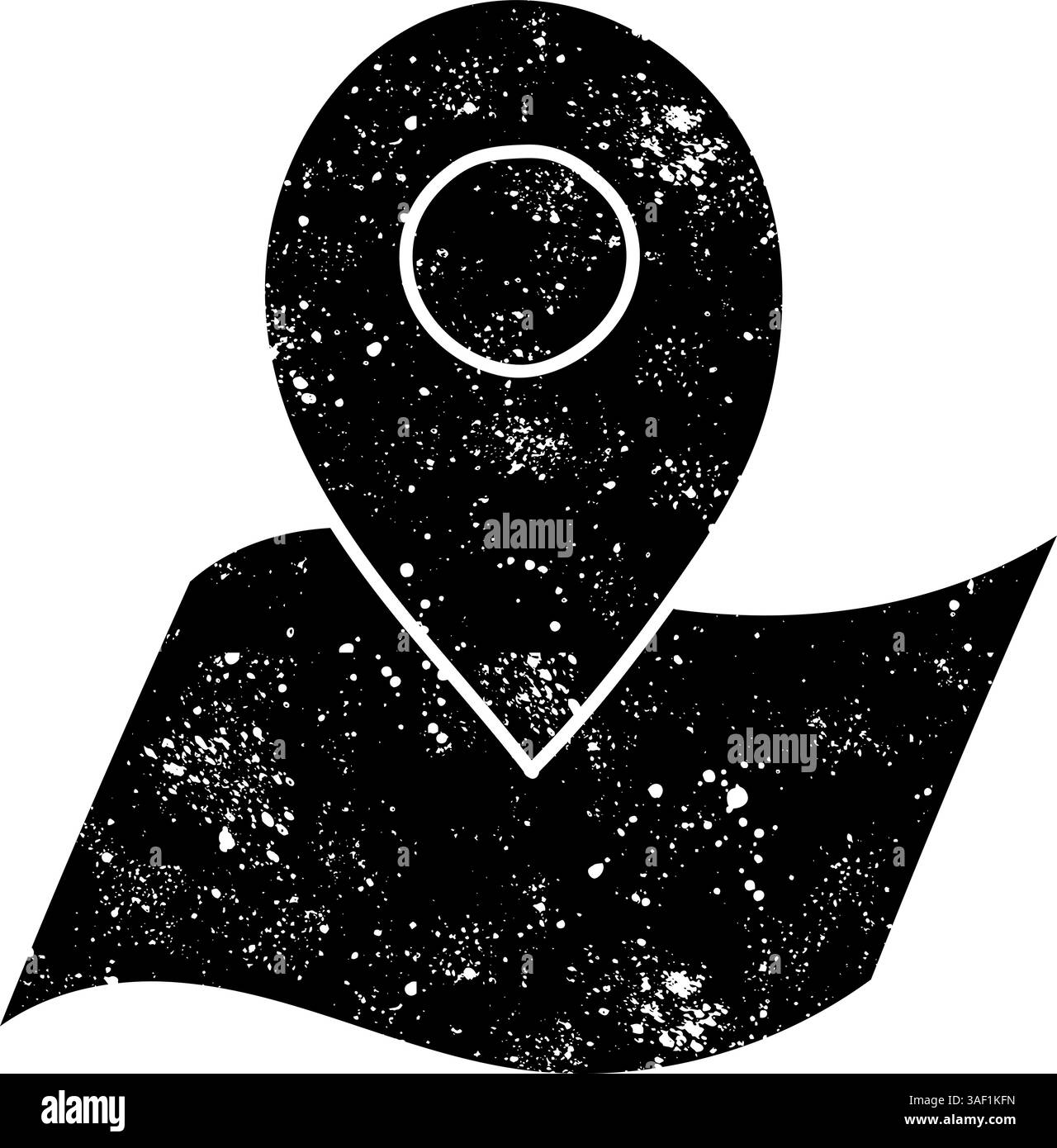 black hand drawn icon in grunge look map pin on paper icon Stock Vector ...