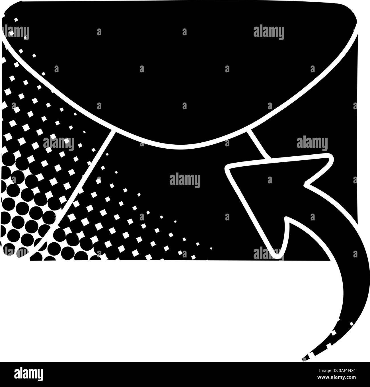 Reply email black hand drawn icon in halftone texture style Stock Vector