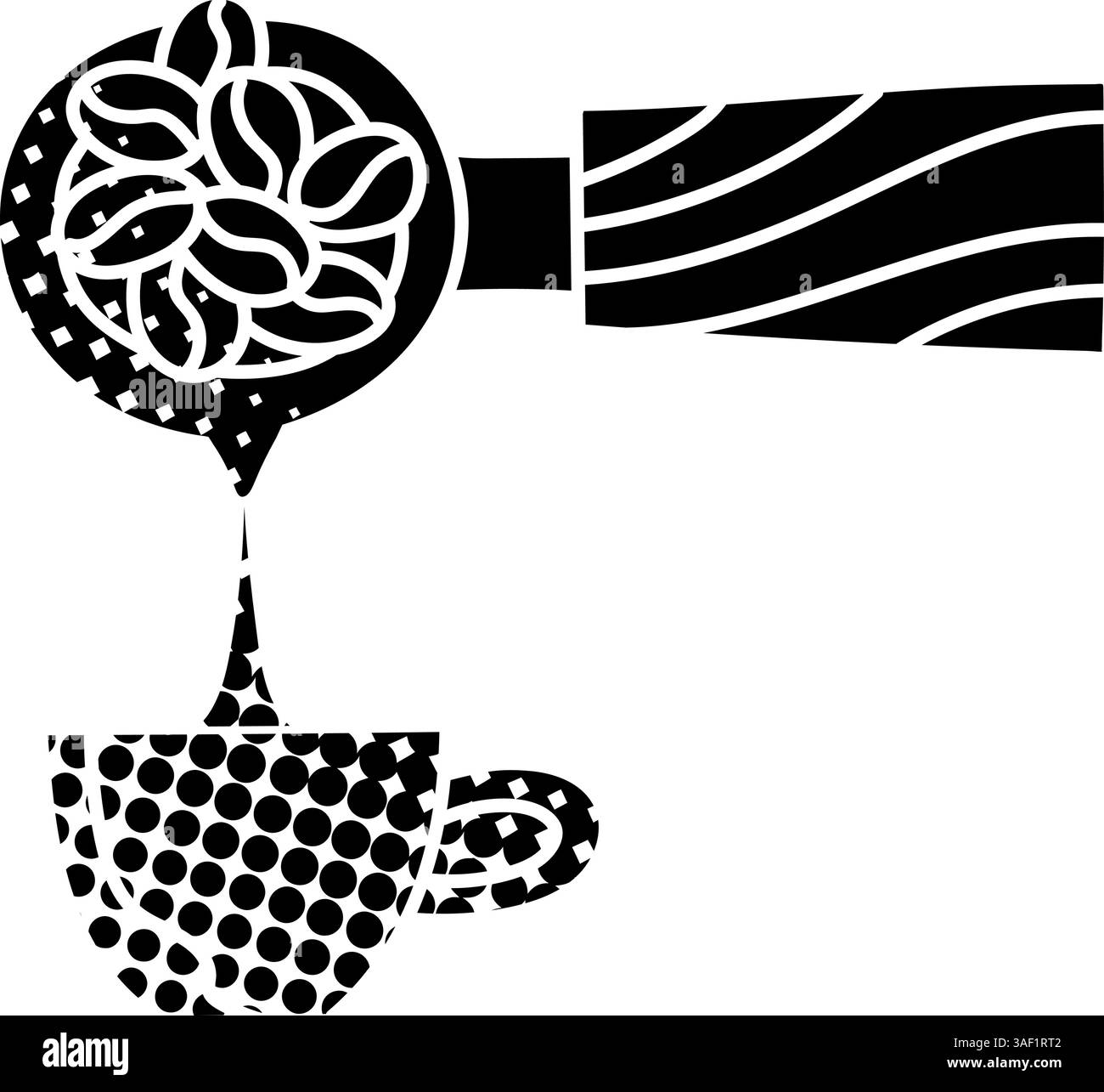 Coffee machine portafilter pouring liquid into cup black hand drawn ...