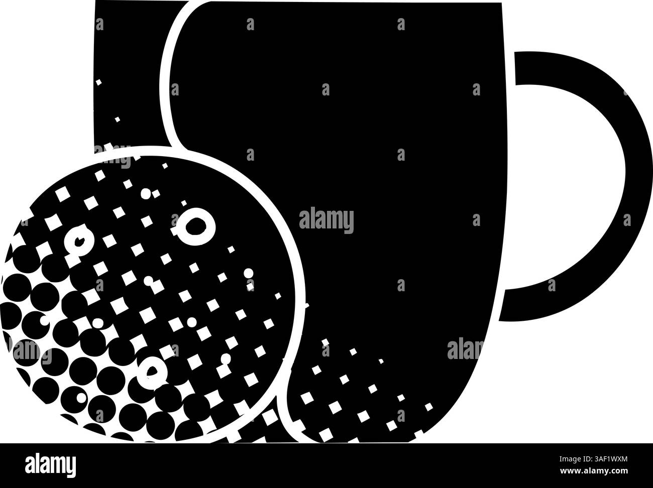 Drinking cup and a biscuit black hand drawn icon in halftone texture ...
