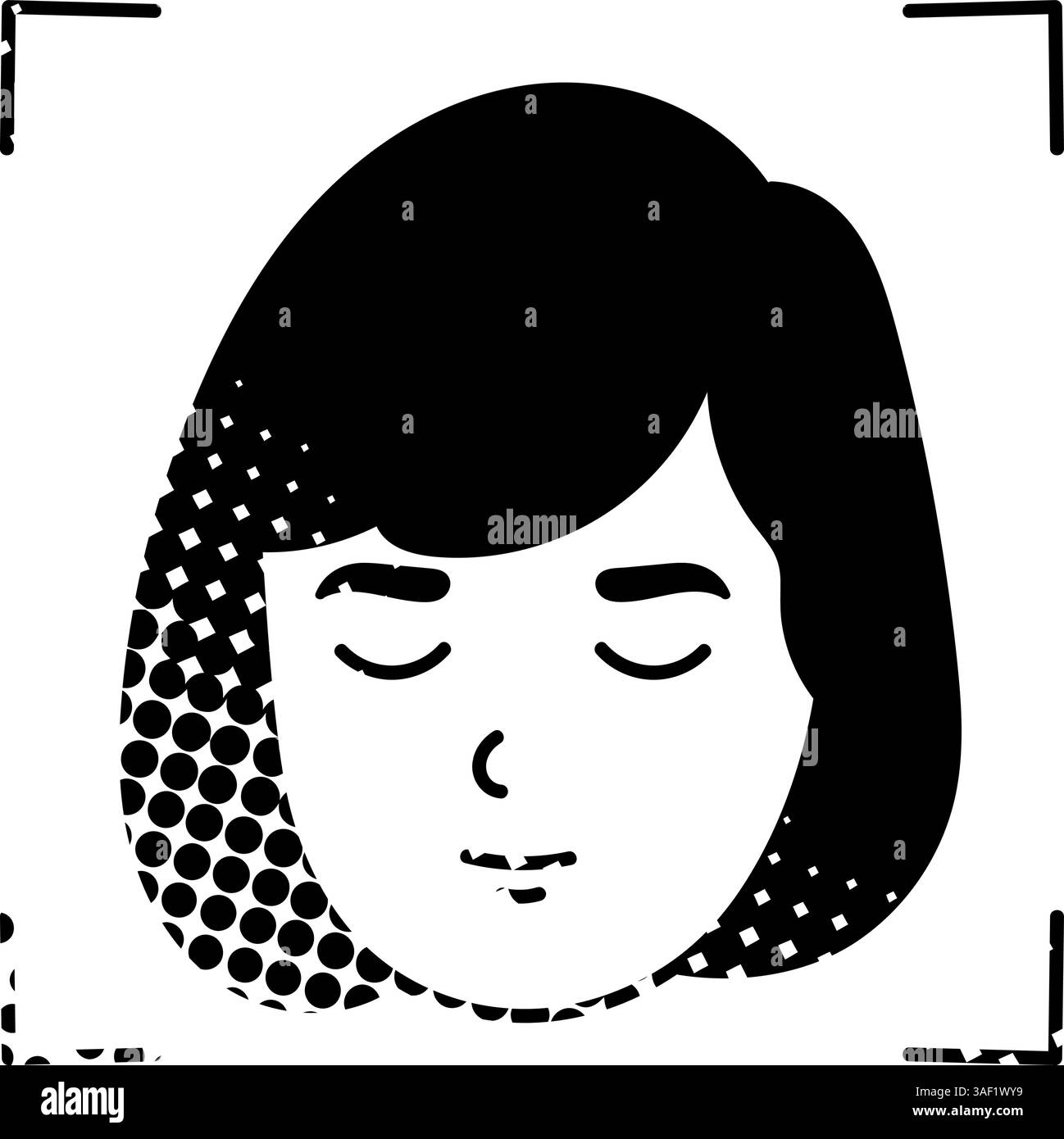 Face recognition concept black hand drawn icon in halftone texture style Stock Vector