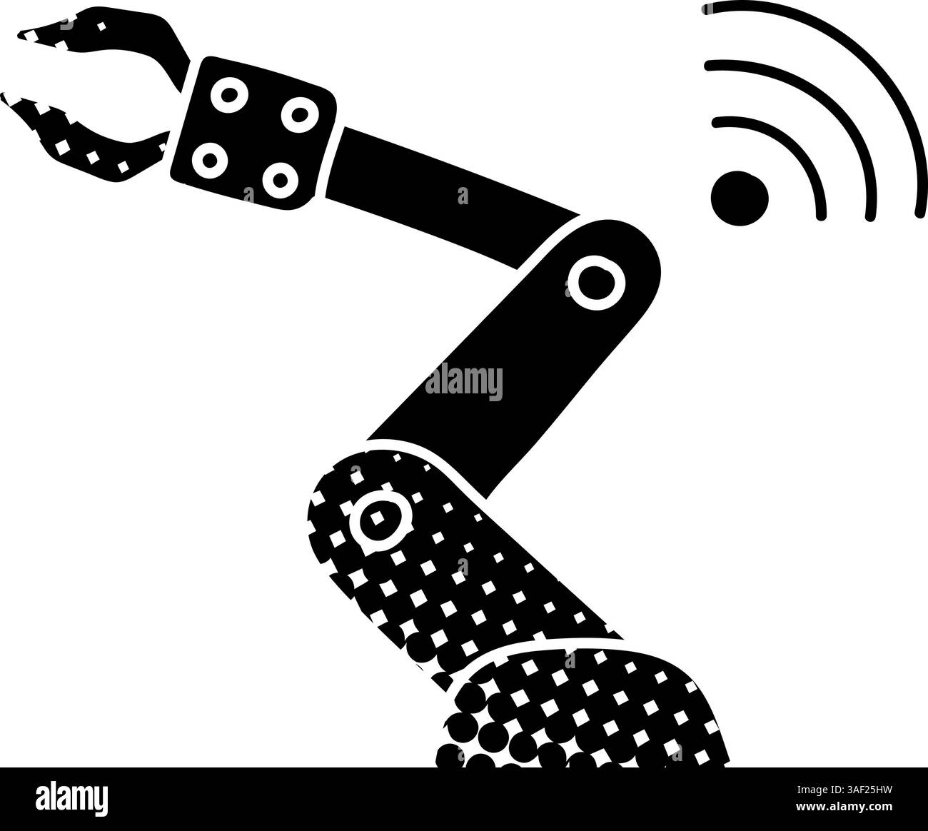 Wireless connected robotic arm black hand drawn icon in halftone texture style Stock Vector