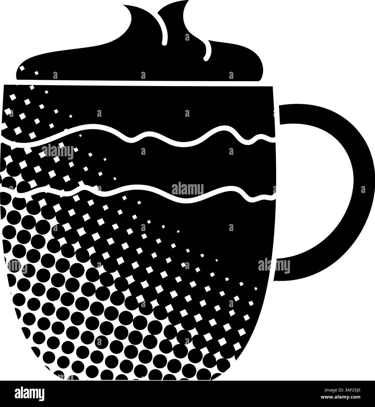 Coffee with topping in a cup black hand drawn icon in halftone texture ...
