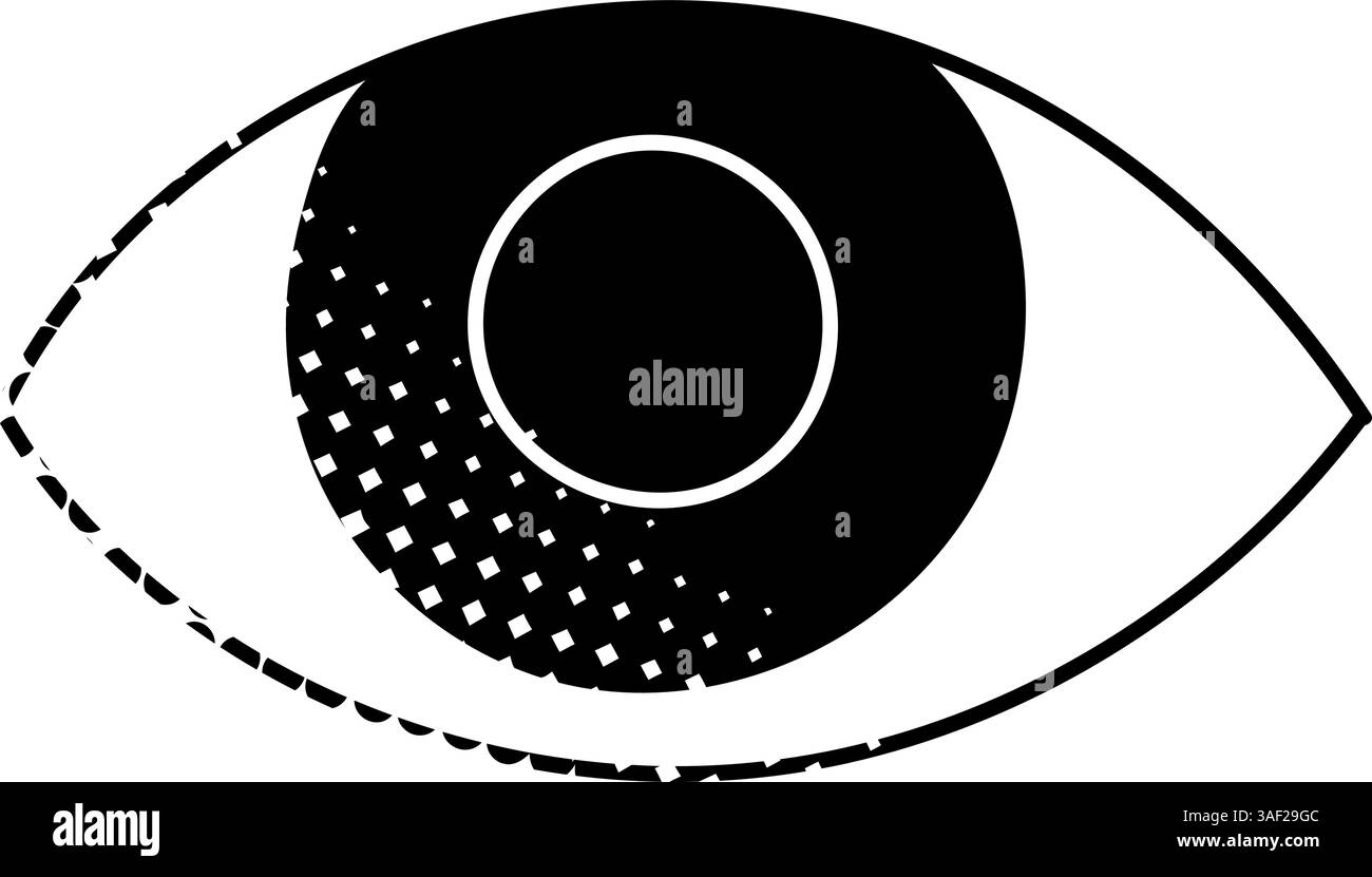 Eye black hand drawn icon in halftone texture style Stock Vector