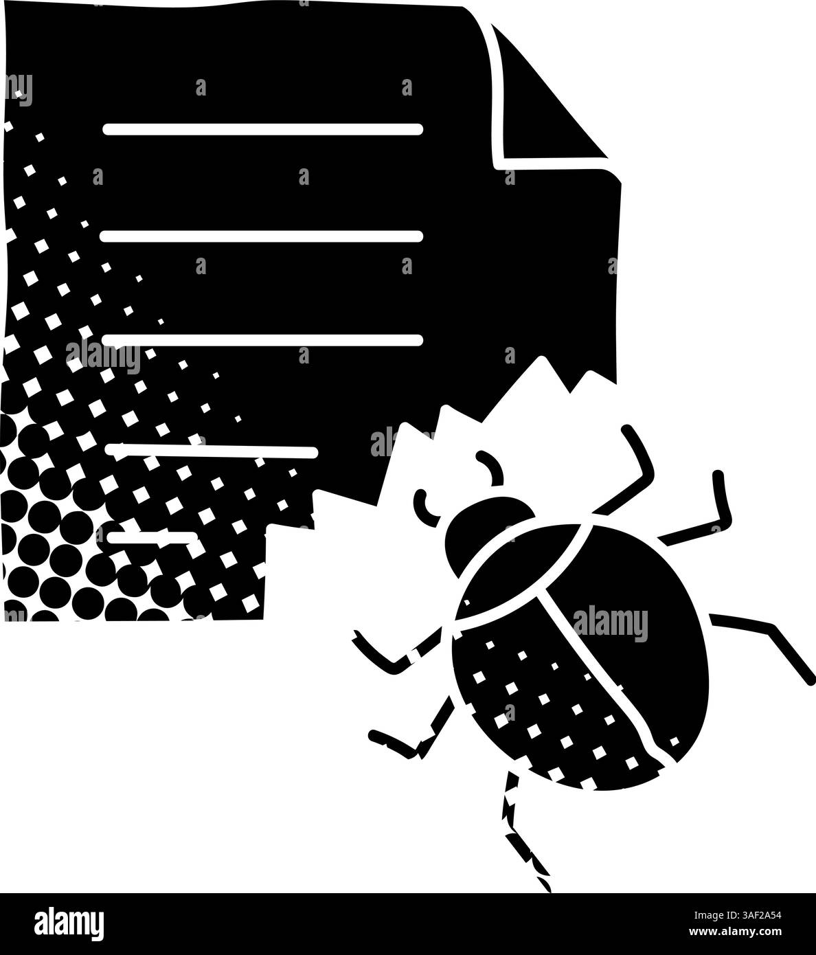 Computer bug black hand drawn icon in halftone texture style Stock Vector
