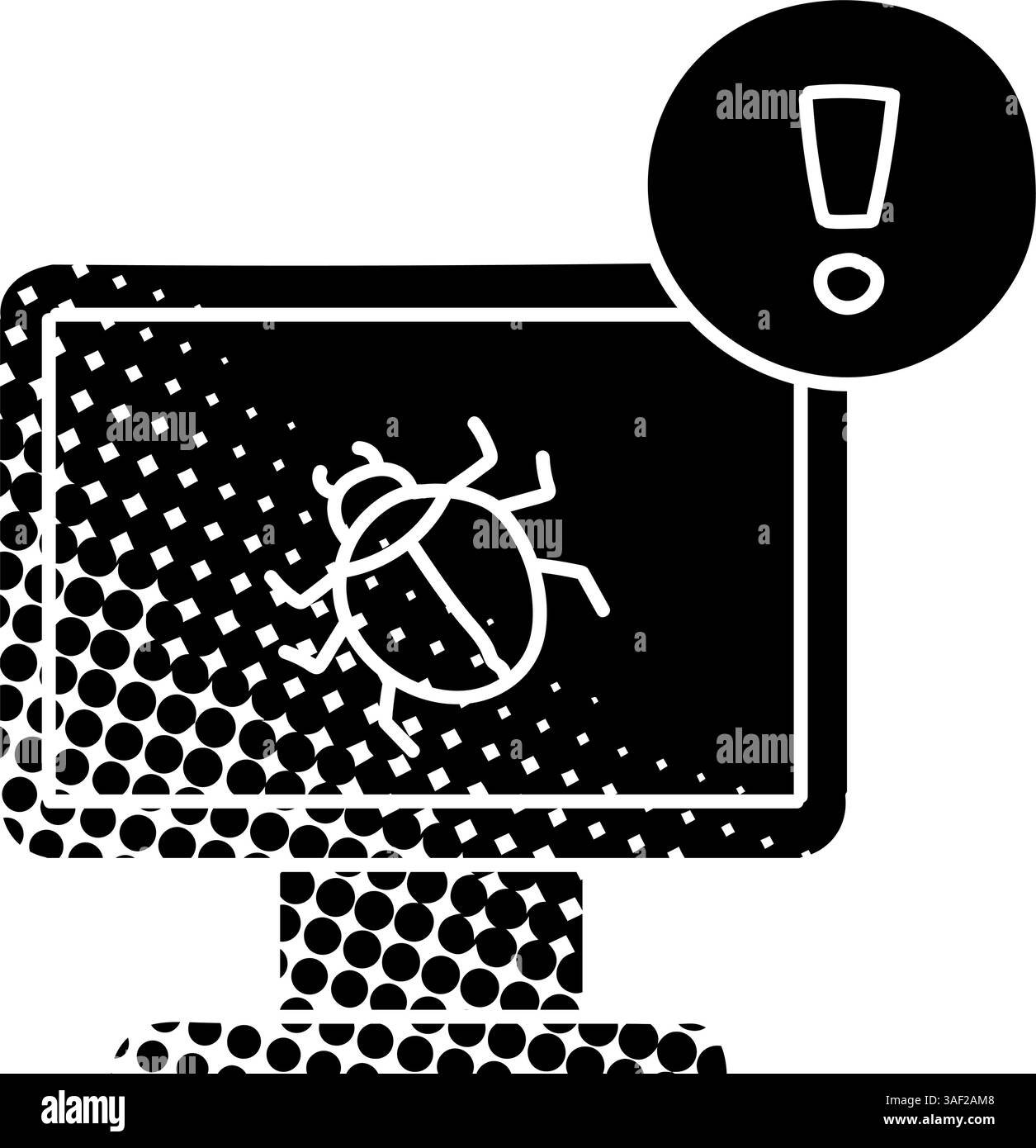 Computer bug black hand drawn icon in halftone texture style Stock Vector