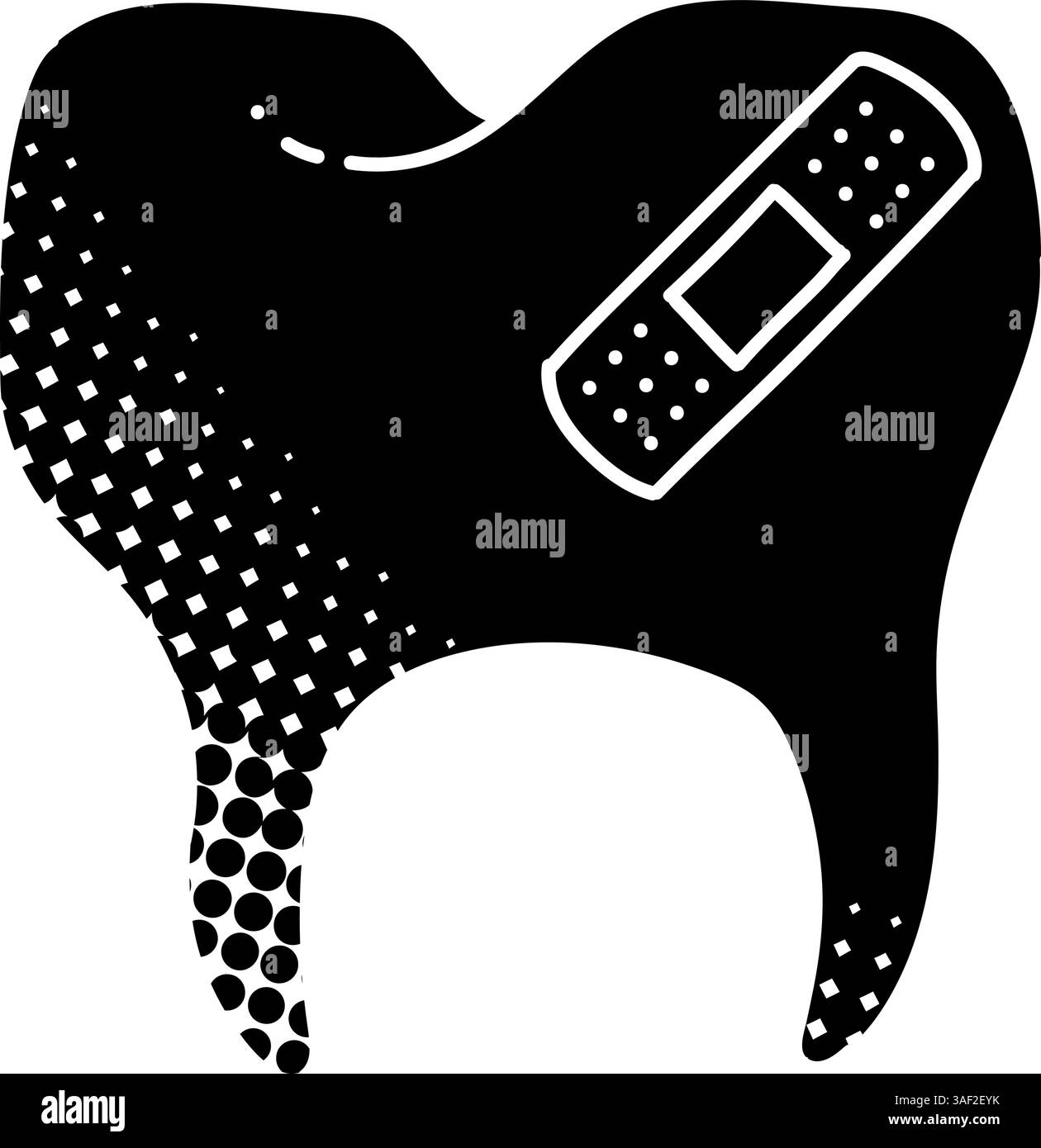 Tooth with bandage black hand drawn icon in halftone texture style ...