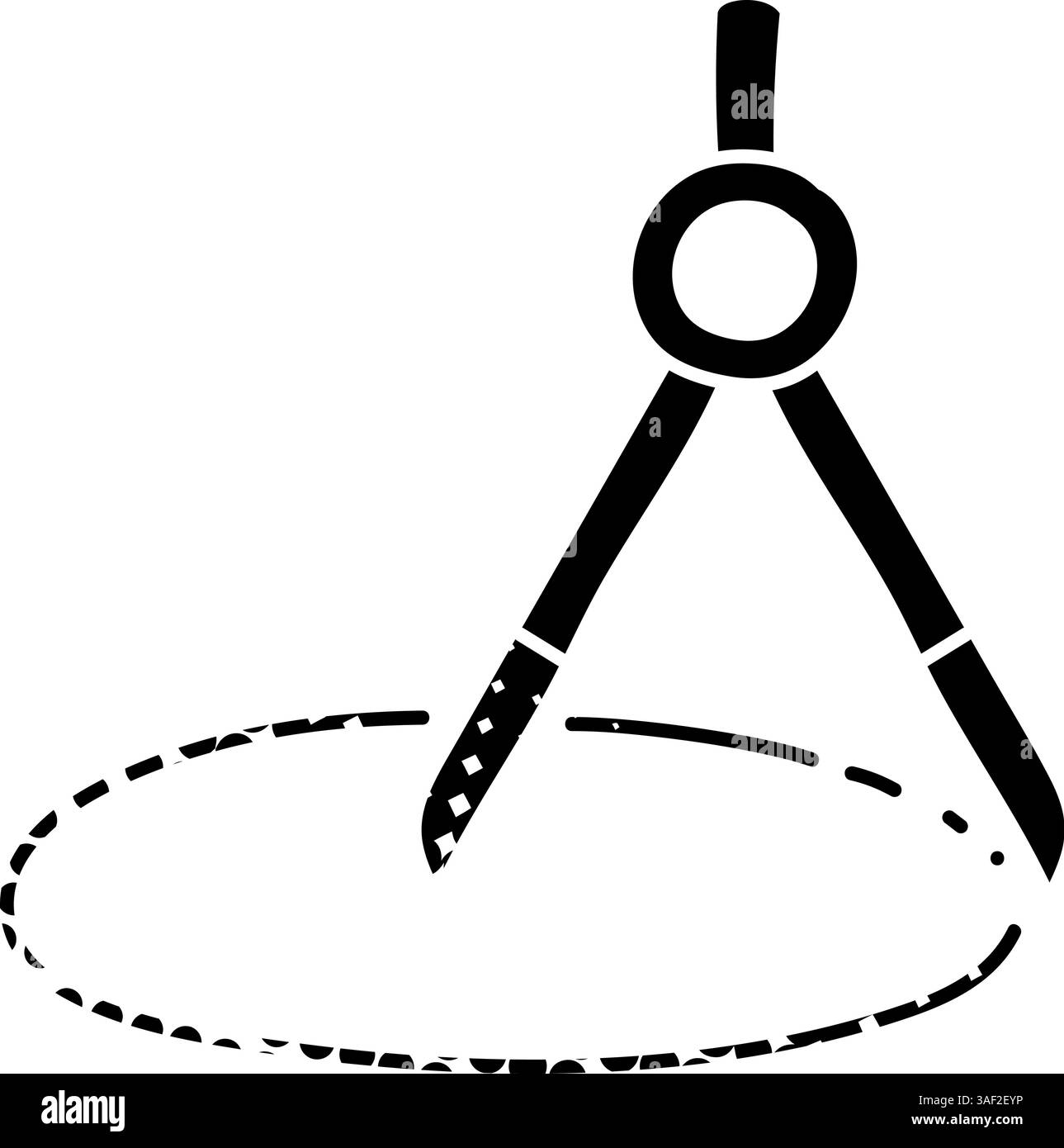 Drawing compass black hand drawn icon in halftone texture style Stock Vector