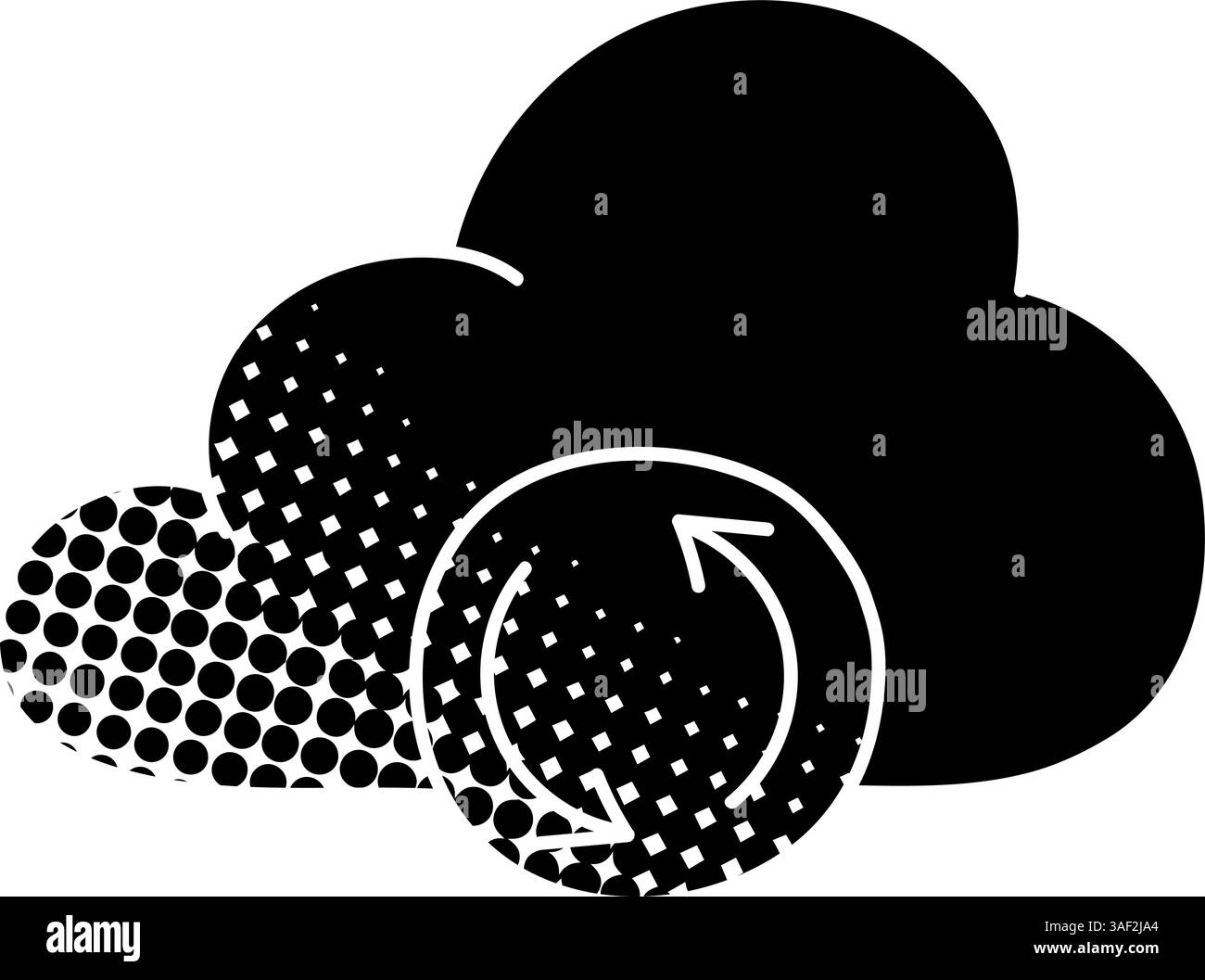 Cloud syncing black hand drawn icon in halftone texture style Stock Vector