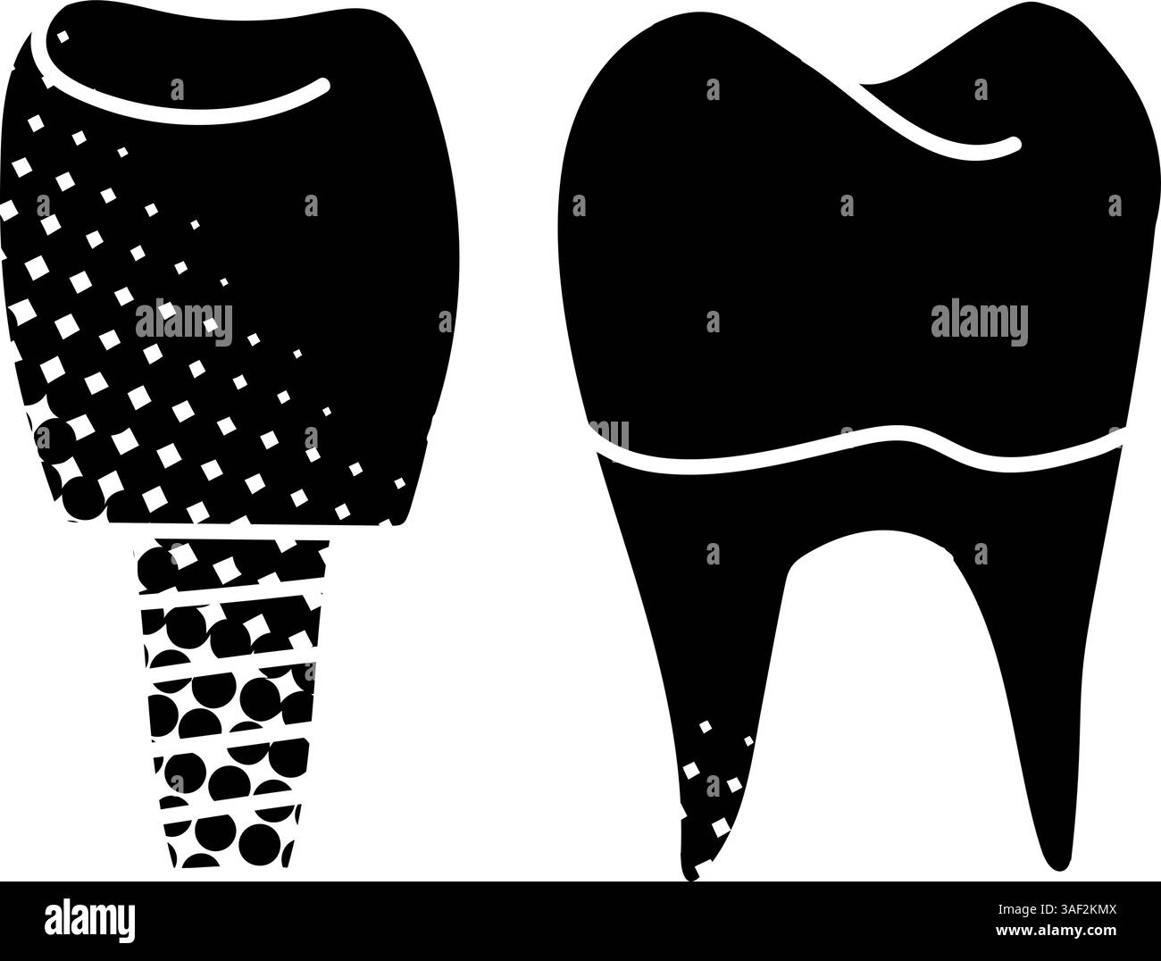 Denture false teeth black hand drawn icon in halftone texture style Stock Vector