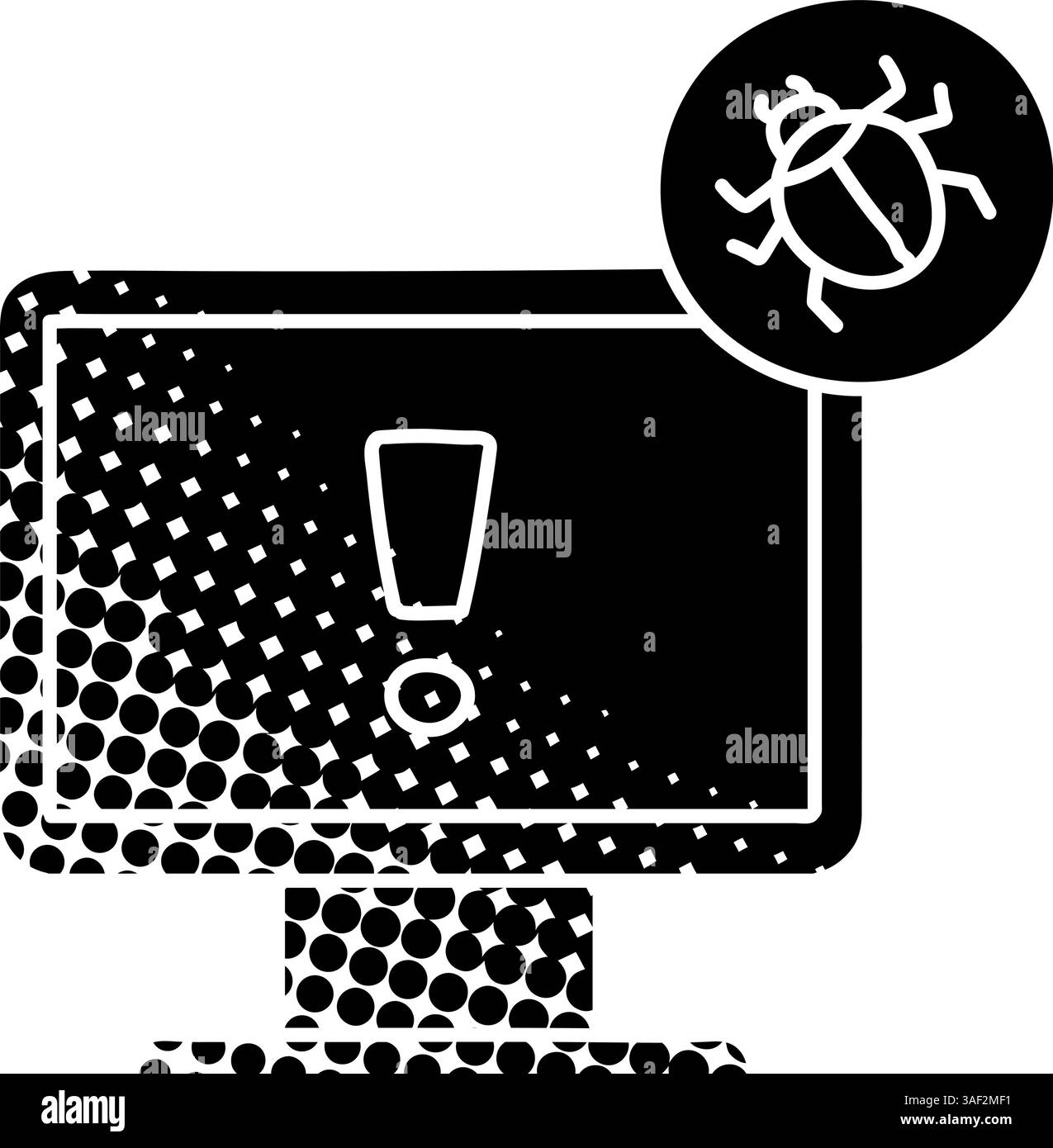 Computer bug black hand drawn icon in halftone texture style Stock Vector