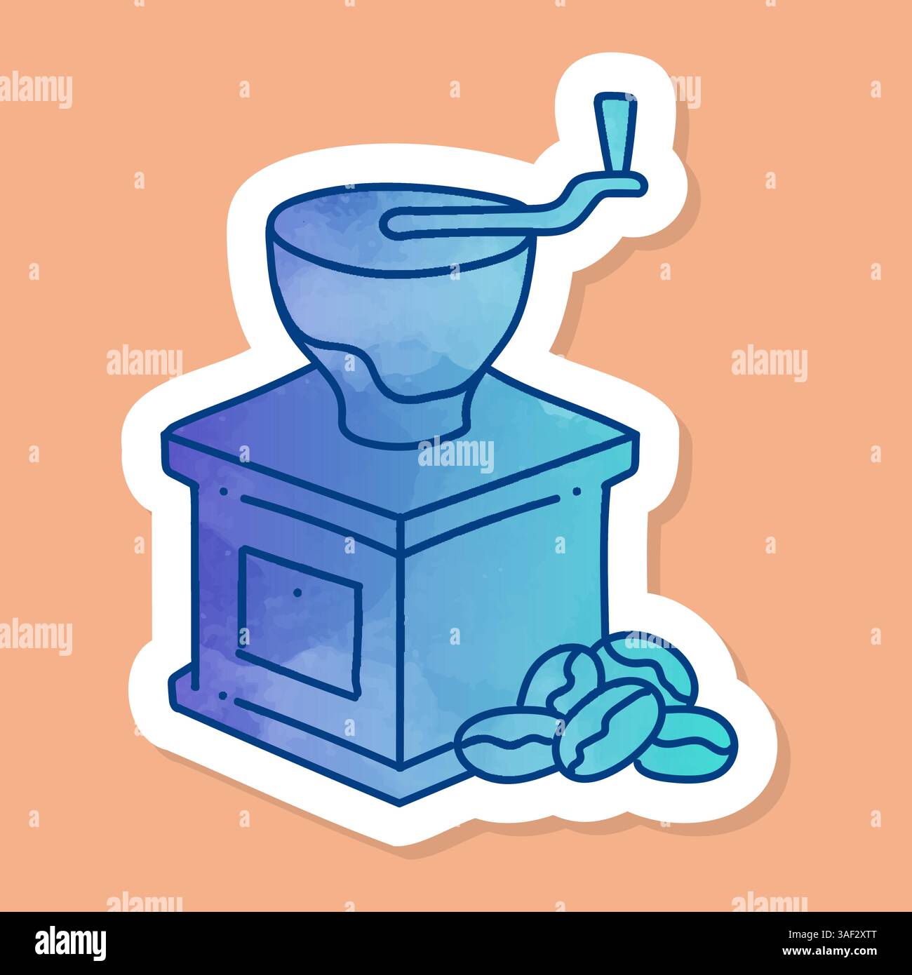 Coffee grinder tool color sticker Stock Vector
