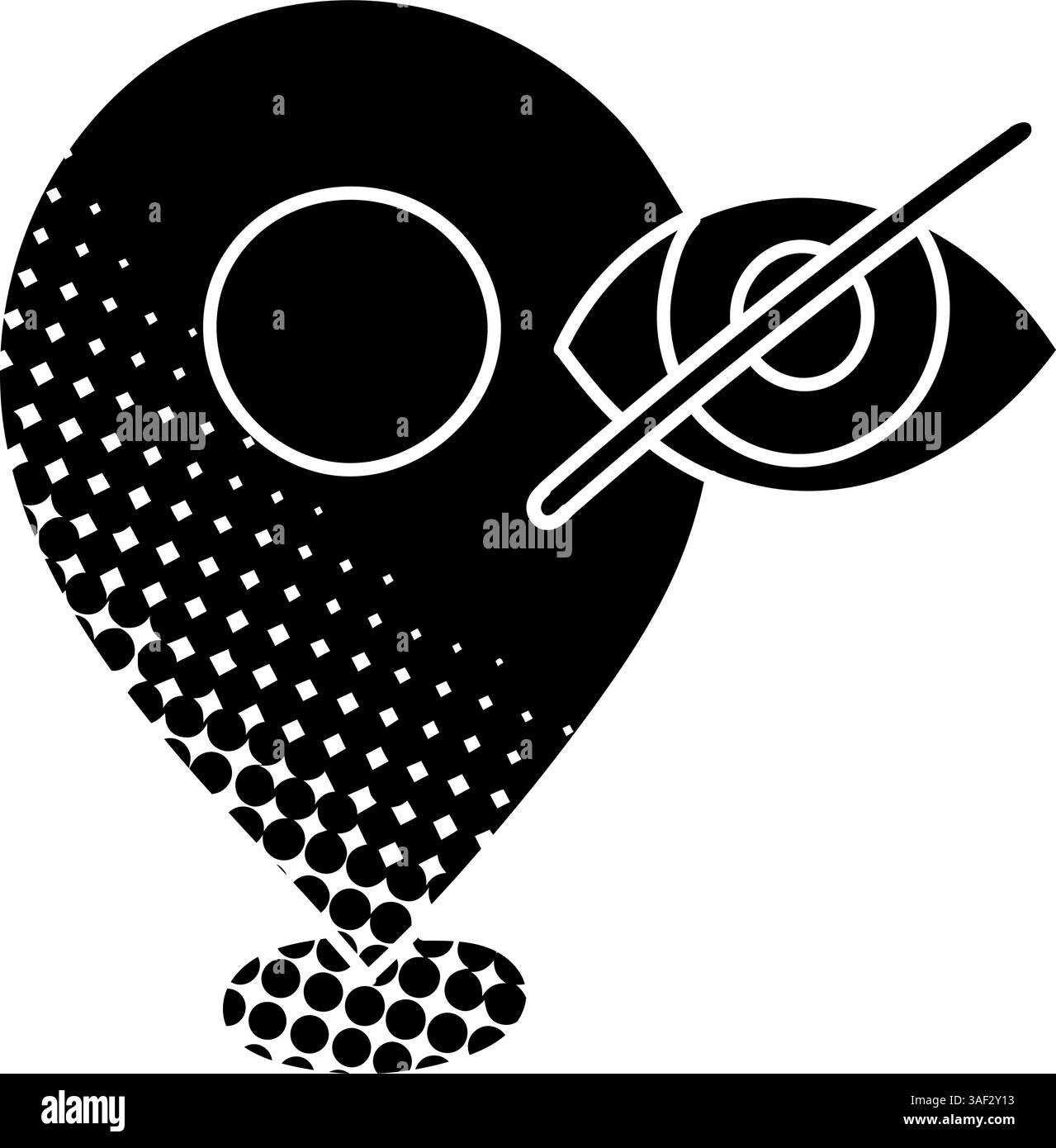 black hand drawn icon in halftone texture style map pin restricted area ...