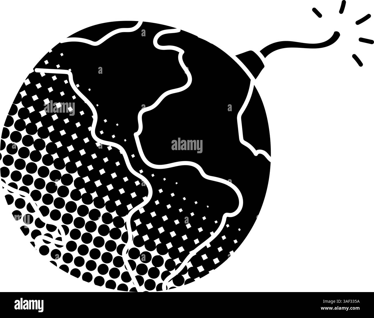 Explosive earth black hand drawn icon in halftone texture style Stock Vector