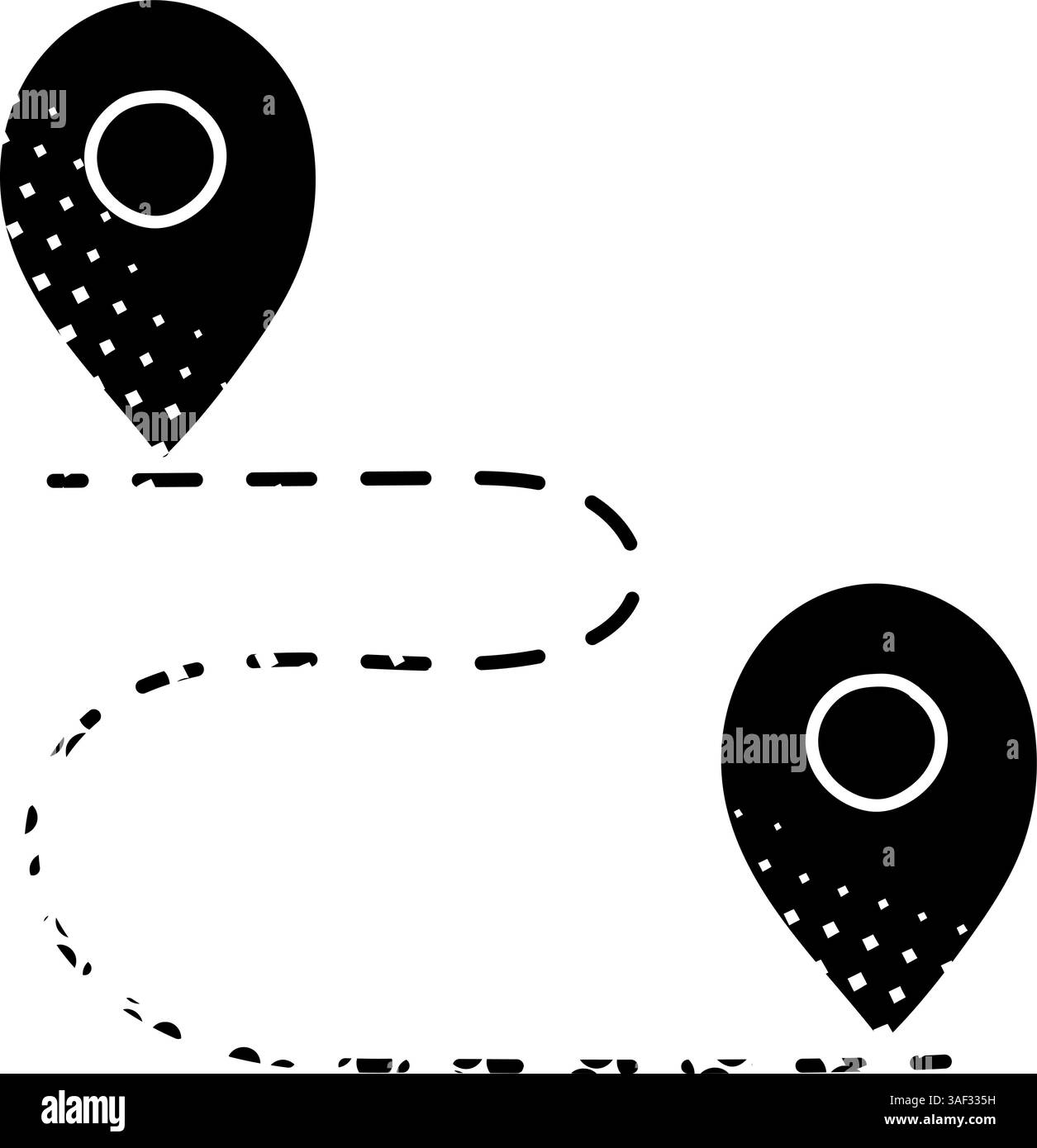 black hand drawn icon in halftone texture style map pin route icon ...