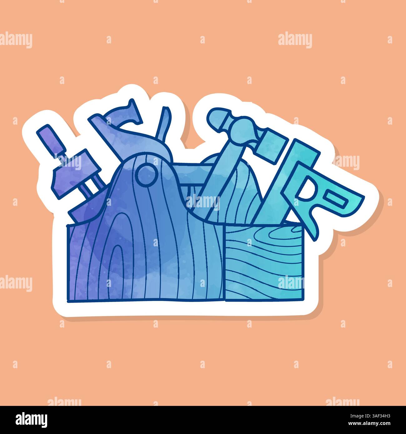 Tools in wooden toolbox color sticker Stock Vector Image & Art - Alamy