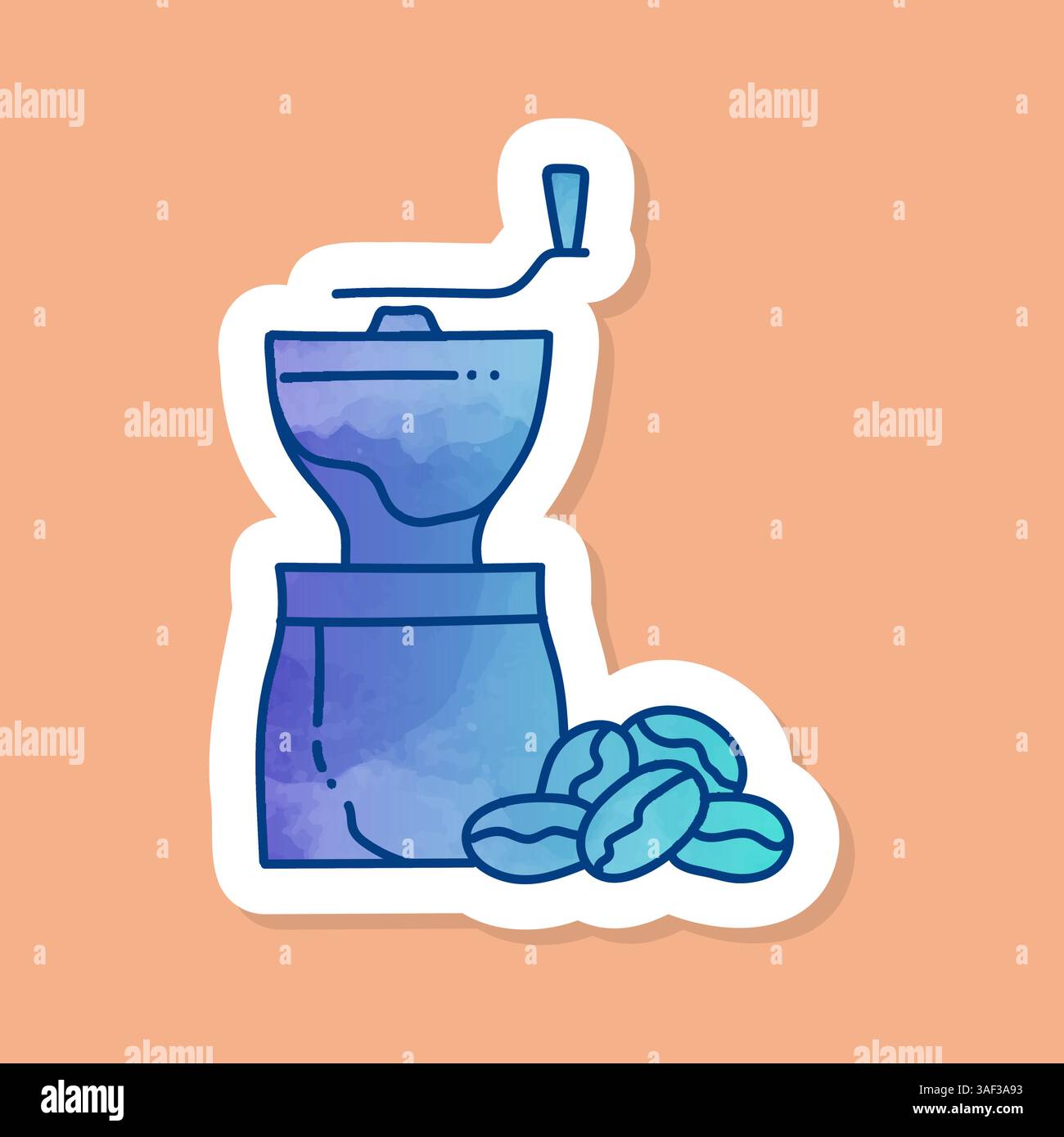 Coffee grinder tool color sticker Stock Vector