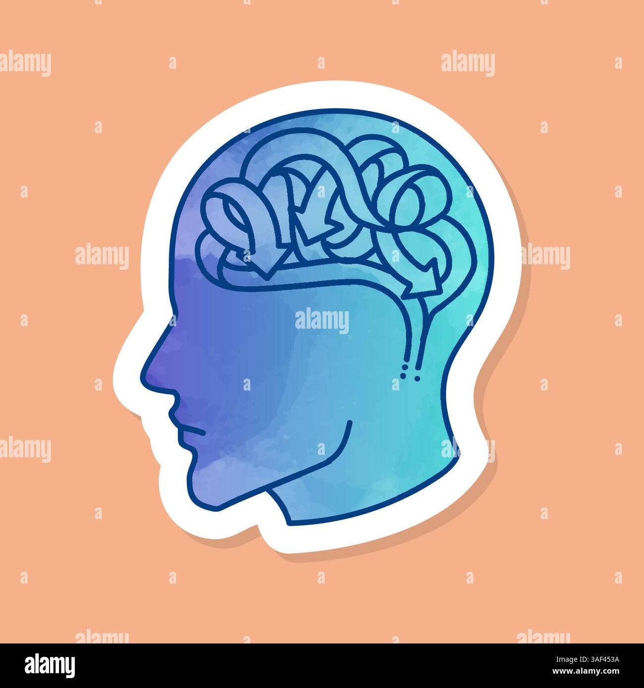 Mental health human brain color sticker Stock Vector Image & Art - Alamy
